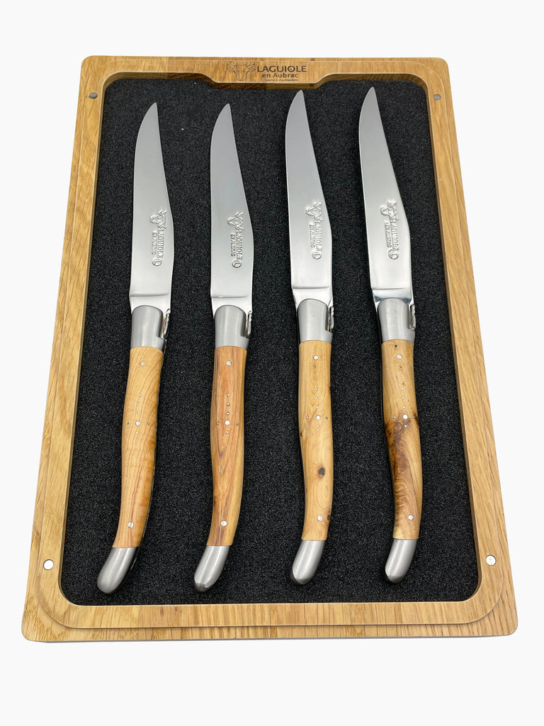 Laguiole en Aubrac Handcrafted Plated 4-Piece Steak Knife Set with Juniper Wood Handles - LaguioleEnAubracShop