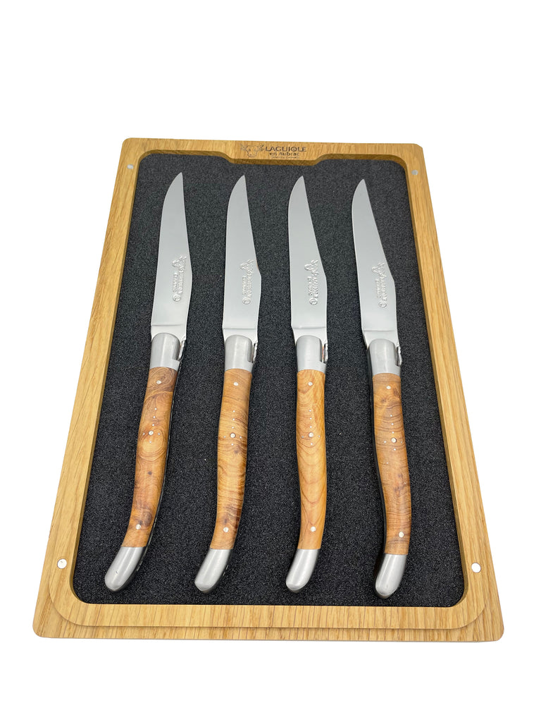 Laguiole en Aubrac Handcrafted Plated 4-Piece Steak Knife Set with Thuja / Cedar Wood Handles - LaguioleEnAubracShop