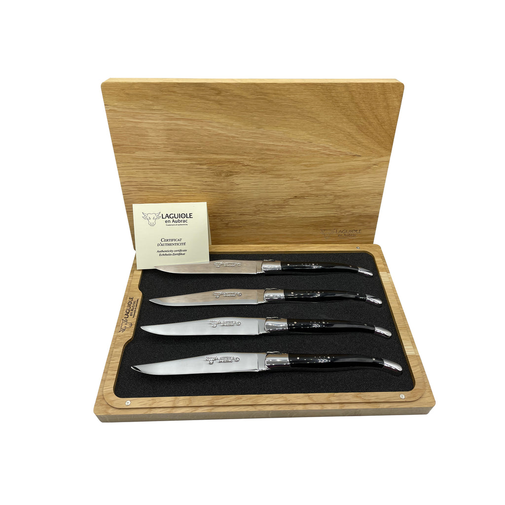Laguiole en Aubrac Handcrafted Plated 4-Piece Steak Knife Set with Buffalo Horn Handles - LaguioleEnAubracShop