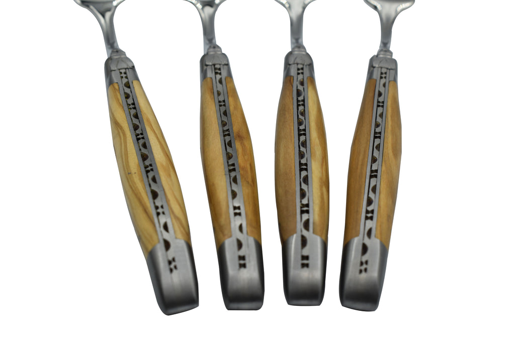 Laguiole en Aubrac Handcrafted Plated 4-Piece Fork Set with Olive Wood Handles - LaguioleEnAubracShop