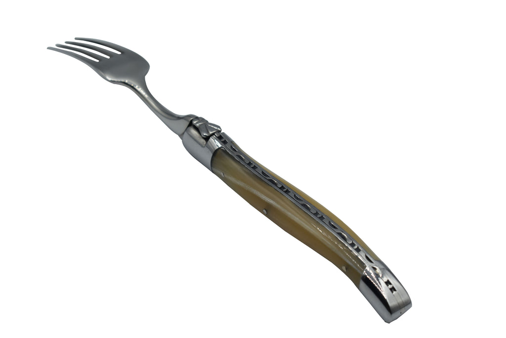 Laguiole en Aubrac Handcrafted Plated 4-Piece Fork Set with Solid Horn Handles - LaguioleEnAubracShop