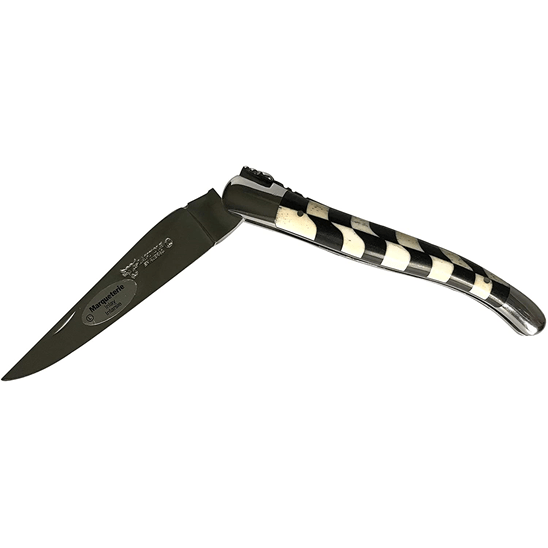 Laguiole en Aubrac Handcrafted Plated Multipurpose Knife, Ebony & Bone Checkerboard Handle Handle, 4.75 inches - LaguioleEnAubracShop