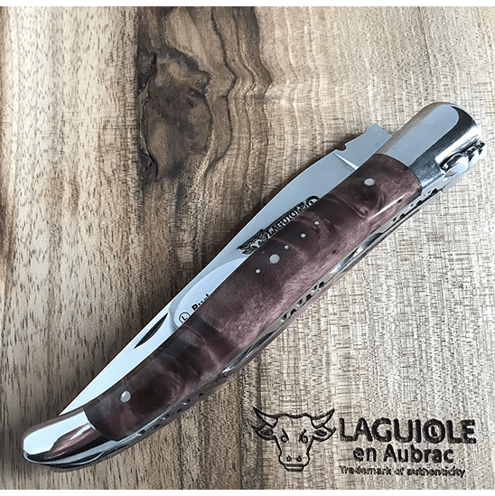 Laguiole en Aubrac Handcrafted Plated Multipurpose Knife, Wine Buckeye Burl Handle, 4.75 inches - LaguioleEnAubracShop
