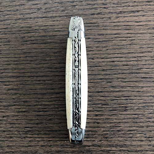 Laguiole en Aubrac Handcrafted Double Plated Multipurpose Knife with Shiny Bolsters, Bone Handle, 4.75 inches - LaguioleEnAubracShop