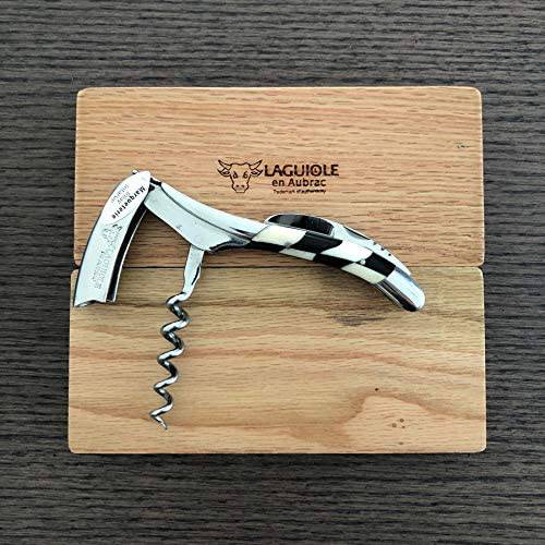 Laguiole en Aubrac Sommelier Waiter's Corkscrew with Ebony & Bone Checkerboard Handle, Shiny Finish - LaguioleEnAubracShop