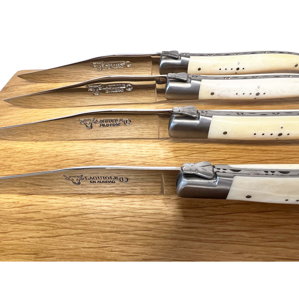 Laguiole en Aubrac Handcrafted Plated 4-Piece Steak Knife Set with Bone Handles - LaguioleEnAubracShop