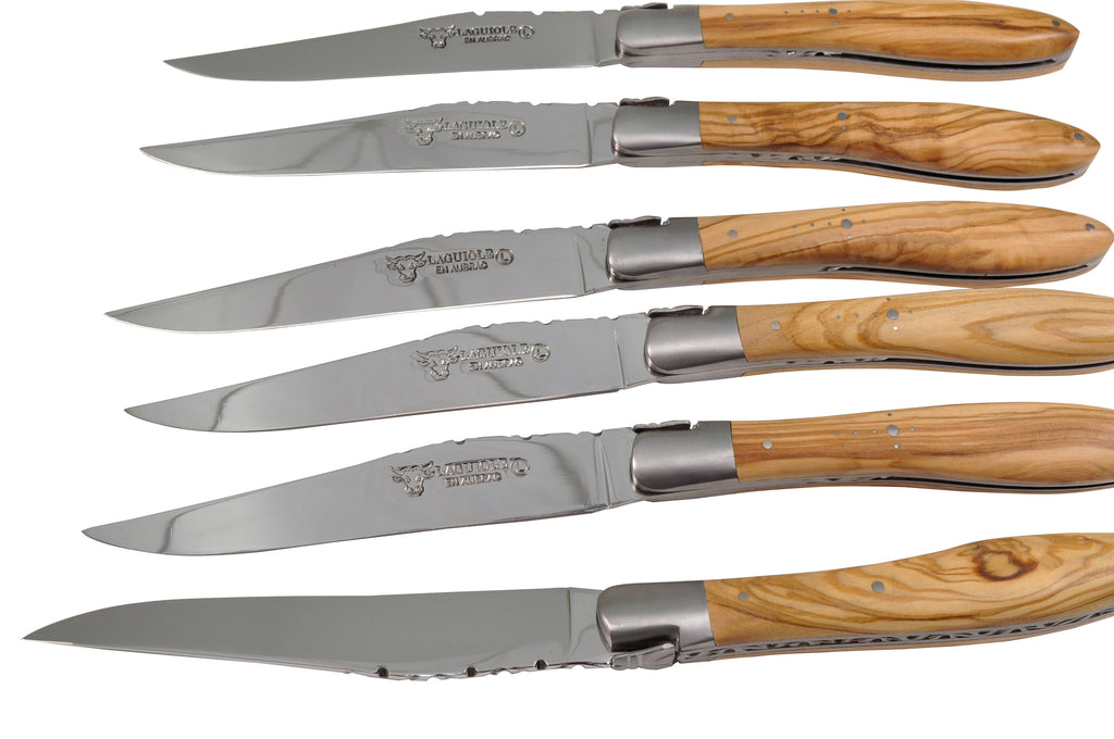 Laguiole en Aubrac Handcrafted Plated 6-Piece Steak Knife Set With Olivewood Handles - LaguioleEnAubracShop