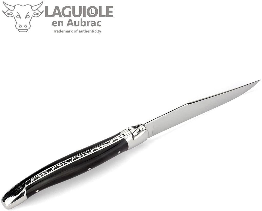 Laguiole en Aubrac Handcrafted Plated 2-Piece Steak Knife Set with Buffalo Horn Handles - LaguioleEnAubracShop