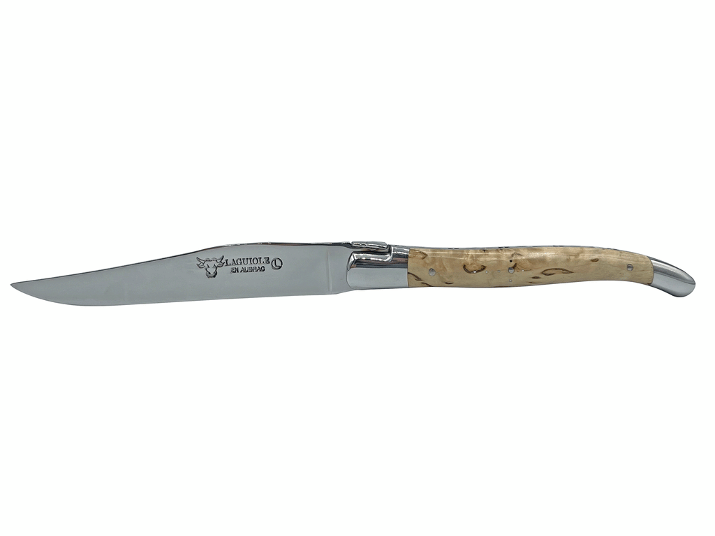 Laguiole en Aubrac Handcrafted Plated 6-Piece Steak Knife Set with Birchwood Handles, Polished Bolsters - LaguioleEnAubracShop