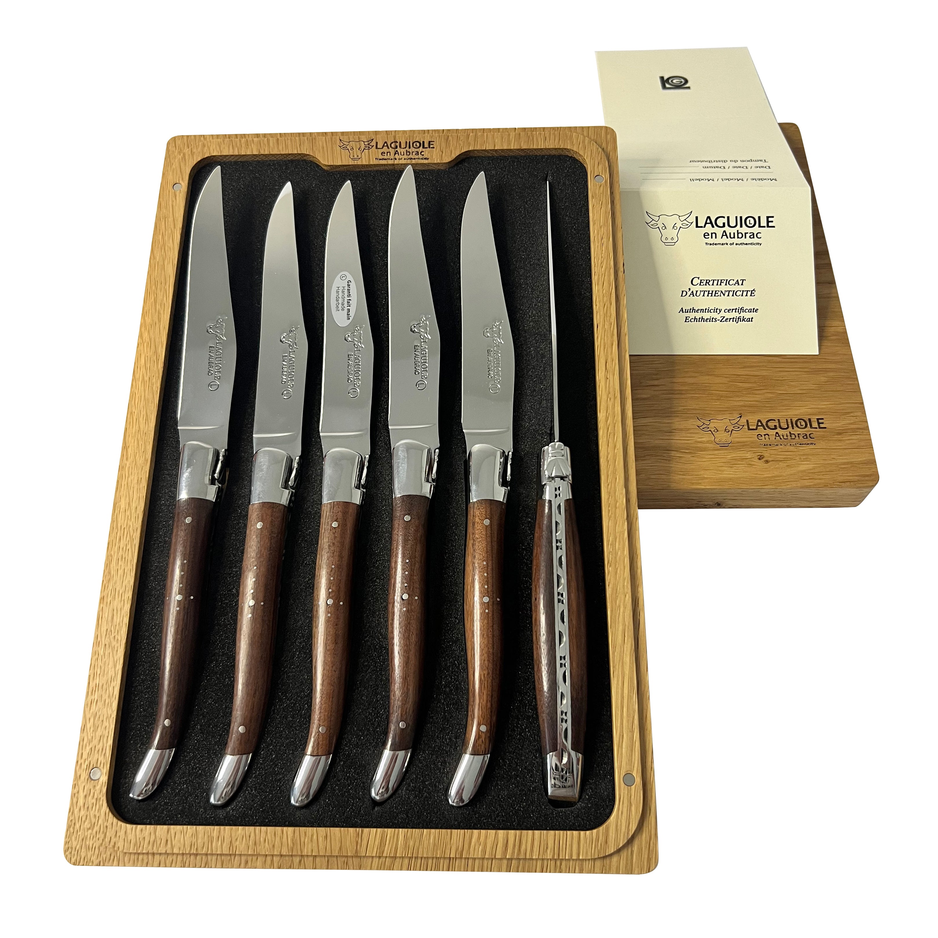 Laguiole en Aubrac Handcrafted Plated 6-Piece Steak Knife Set with Morado  Rosewood Handles, Polished Bolsters