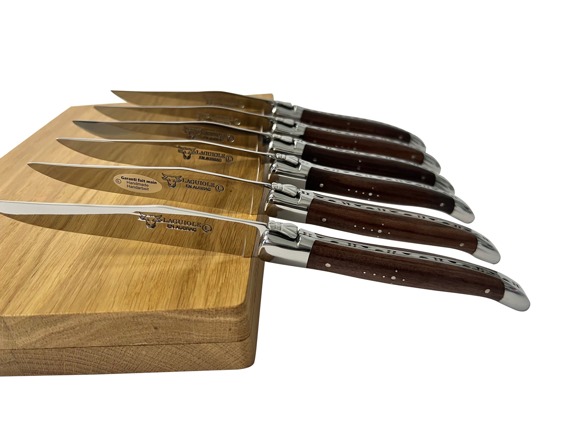 Laguiole en Aubrac Handcrafted Plated 6-Piece Steak Knife Set with Morado Rosewood Handles, Polished Bolsters - LaguioleEnAubracShop