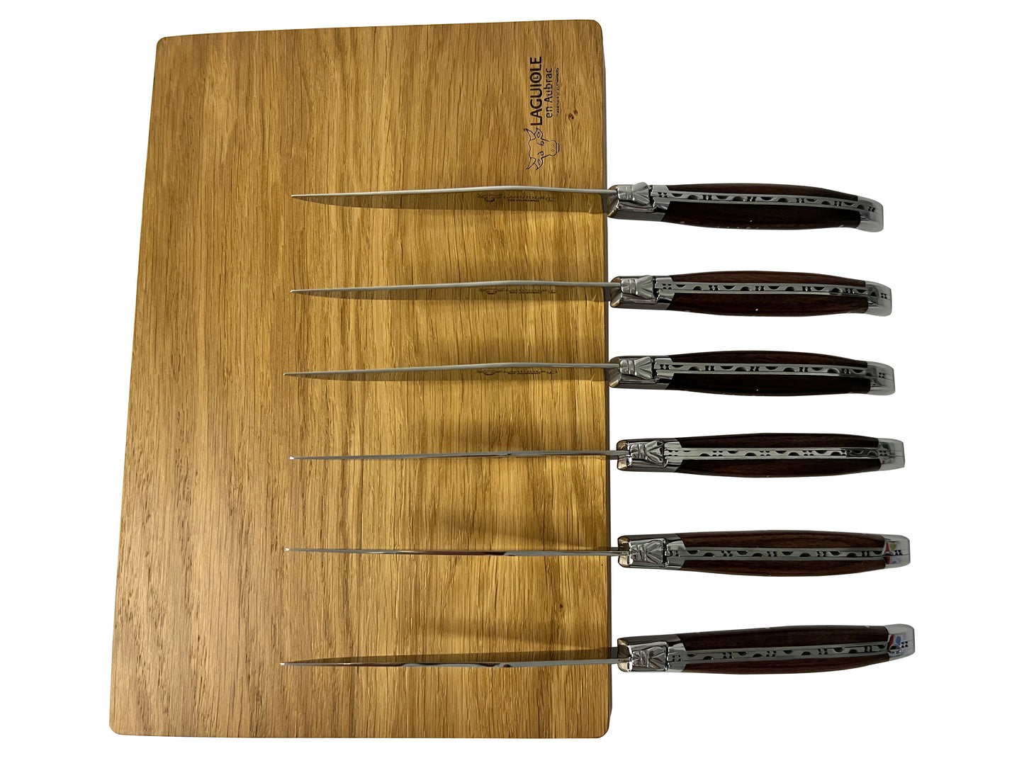 Laguiole en Aubrac Handcrafted Plated 6-Piece Steak Knife Set with Morado Rosewood Handles, Polished Bolsters - LaguioleEnAubracShop