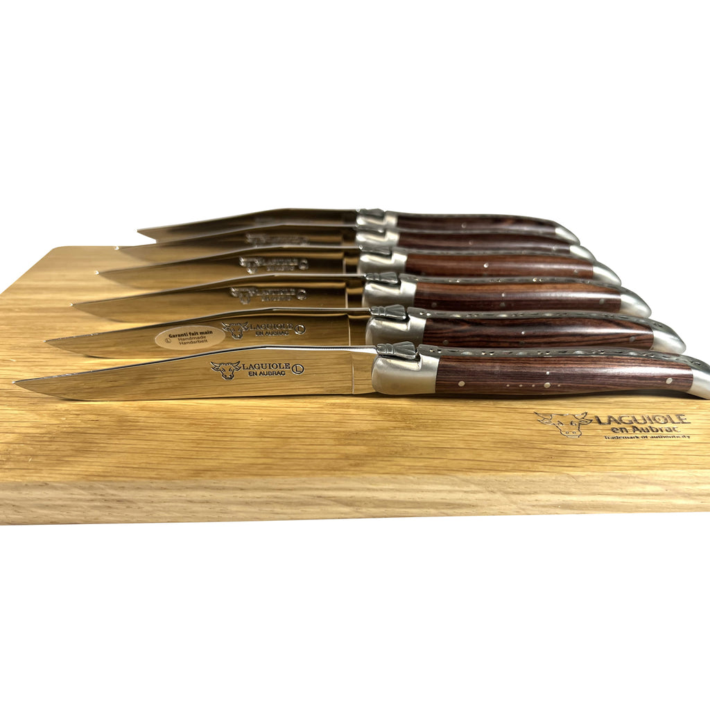 Laguiole en Aubrac Handcrafted Plated 6-Piece Steak Knife Set with Violet Wood Handles - LaguioleEnAubracShop