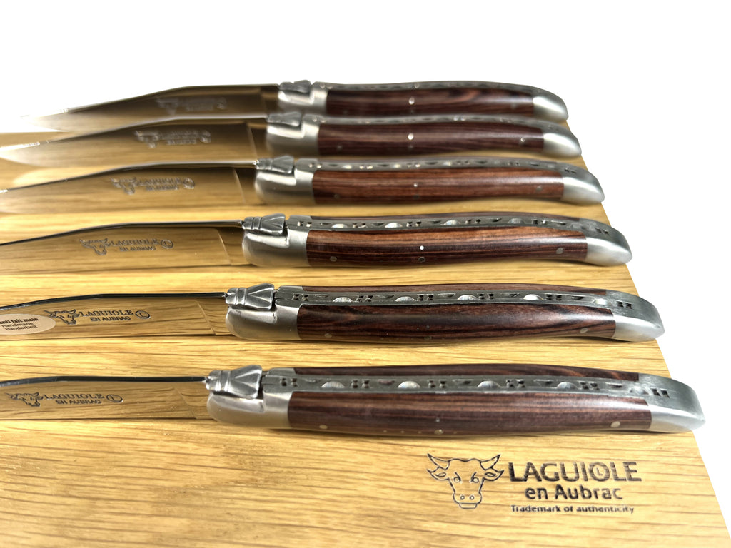 Laguiole en Aubrac Handcrafted Plated 6-Piece Steak Knife Set with Violet Wood Handles - LaguioleEnAubracShop