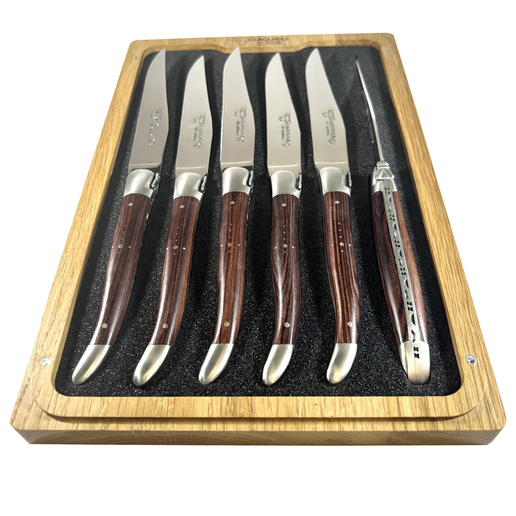 Laguiole en Aubrac Handcrafted Plated 6-Piece Steak Knife Set with Violet Wood Handles - LaguioleEnAubracShop