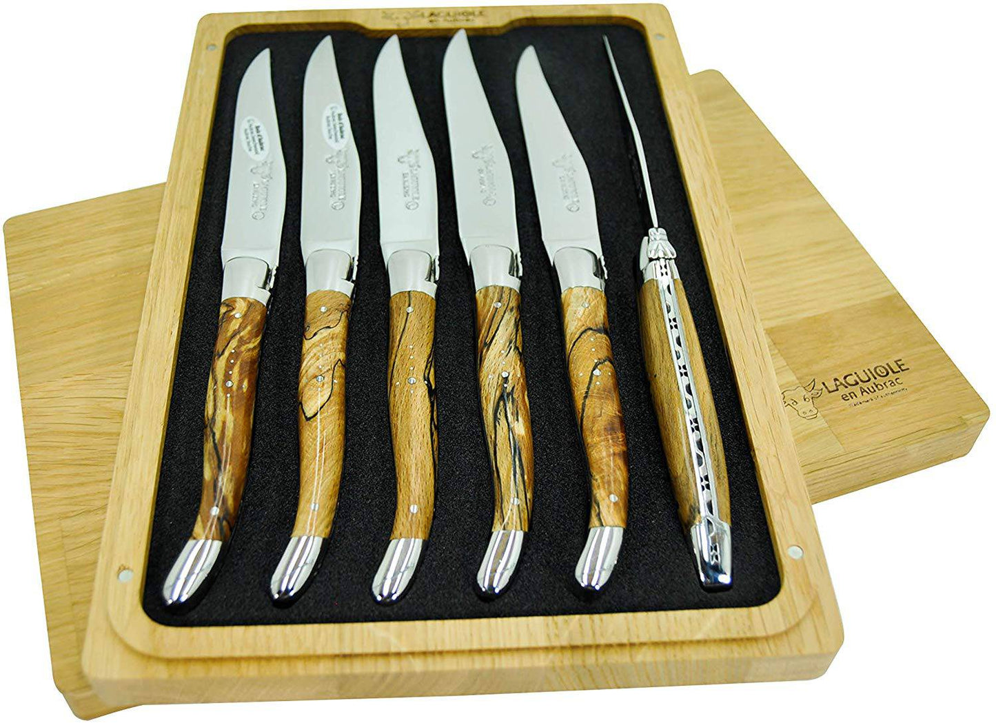 Laguiole en Aubrac Handcrafted Plated 6-Piece Steak Knife Set with Aubrac Wood Handles - LaguioleEnAubracShop