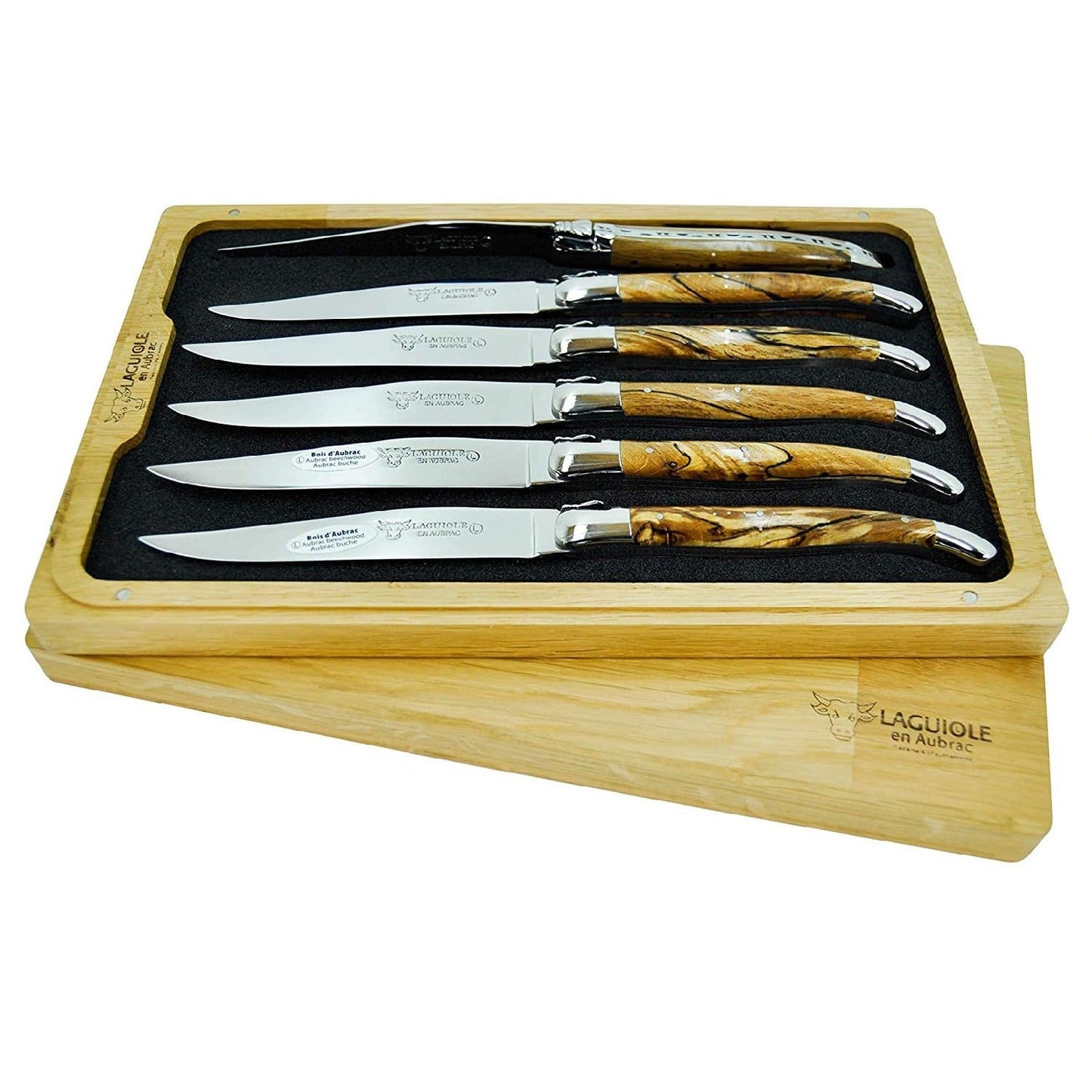 Laguiole en Aubrac Handcrafted Plated 6-Piece Steak Knife Set with Aubrac Wood Handles - LaguioleEnAubracShop