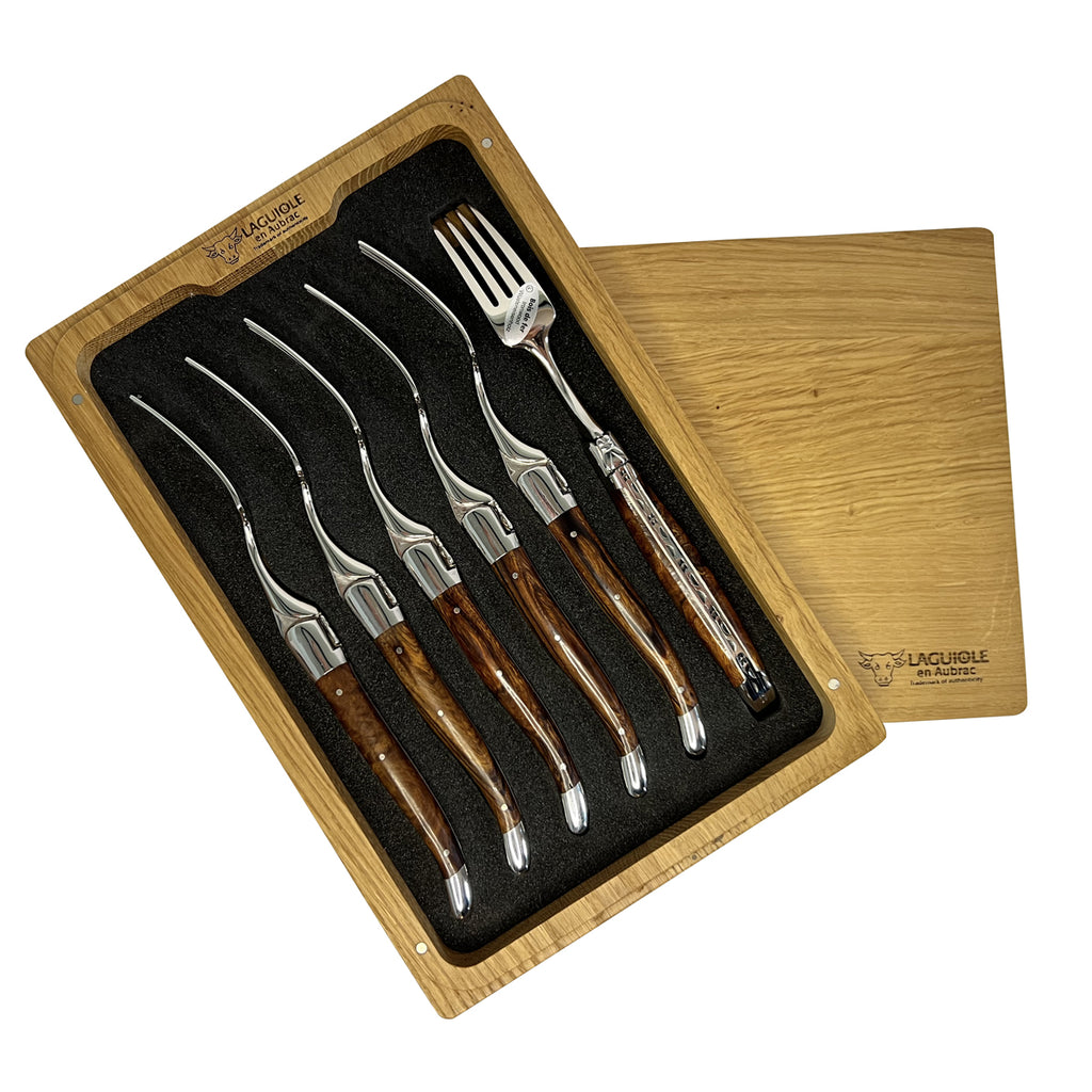 Laguiole en Aubrac Handcrafted Plated 6-Piece Fork Set with Rich African Ironwood Handles - LaguioleEnAubracShop