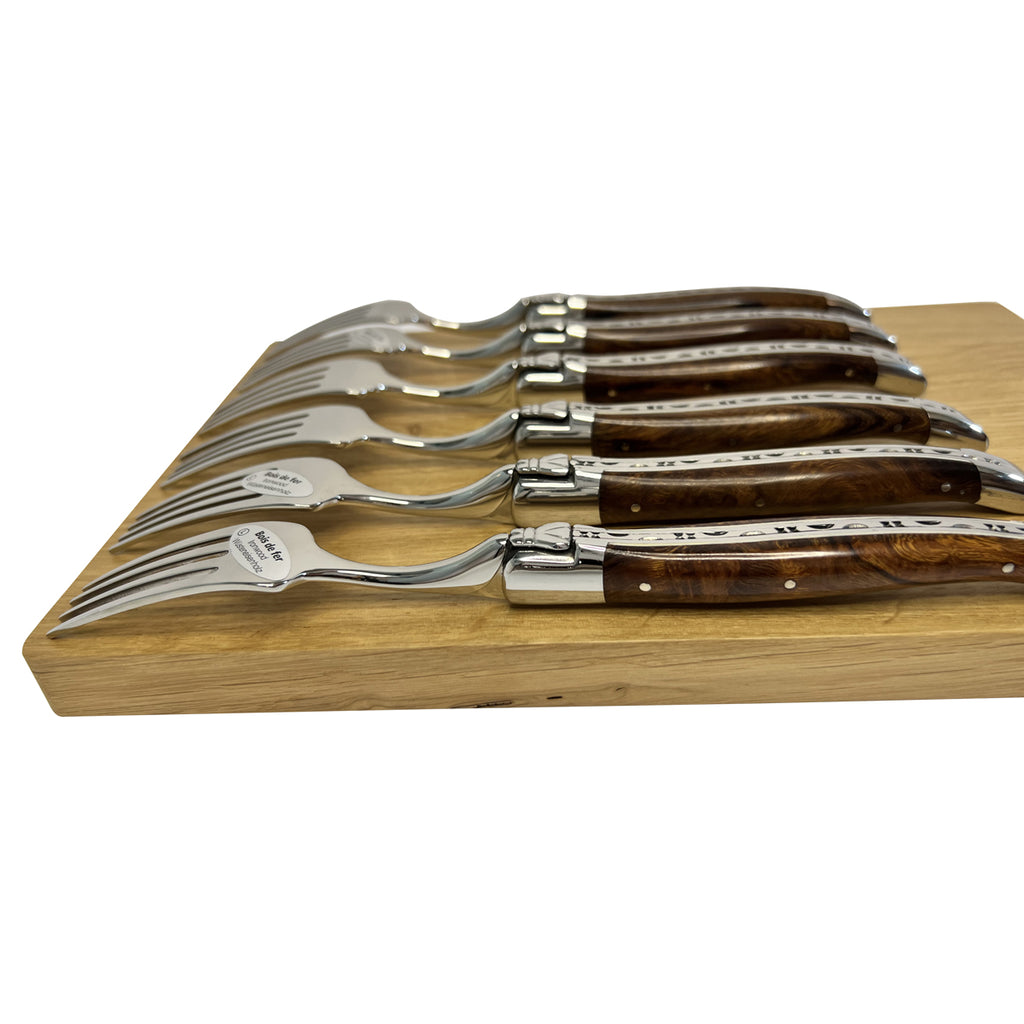 Laguiole en Aubrac Handcrafted Plated 6-Piece Fork Set with Rich African Ironwood Handles - LaguioleEnAubracShop