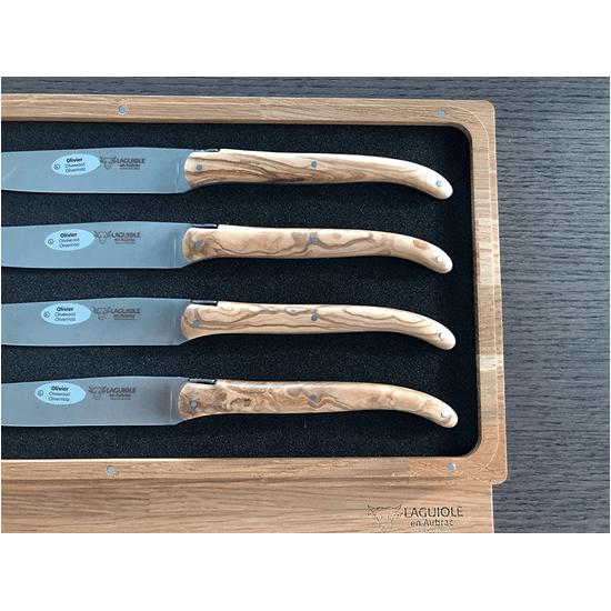 Laguiole en Aubrac Handcrafted 4-Piece Steak Knife Set with Olivewood Handles - LaguioleEnAubracShop