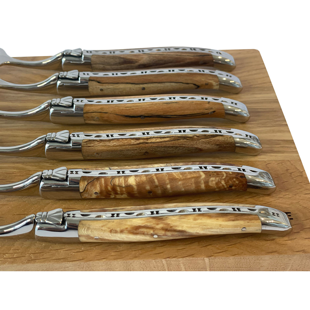 Laguiole en Aubrac Handcrafted Plated 6-Piece Fork Set with Aubrac Wood Handles, Polished Bolsters - LaguioleEnAubracShop