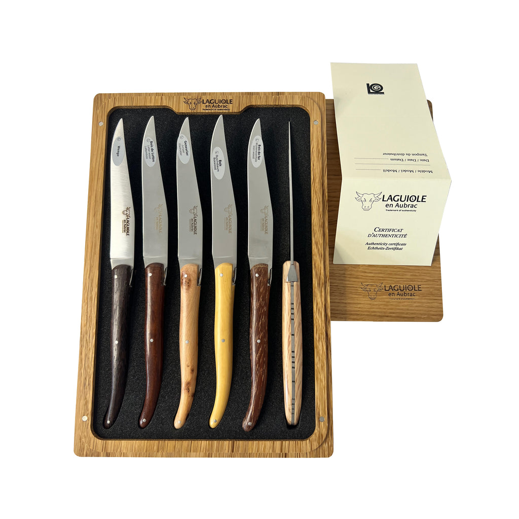 Laguiole en Aubrac Handcrafted 6-Piece Steak Knife Set with Mixed Wood Handles - LaguioleEnAubracShop