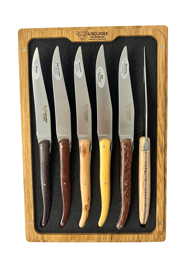 Laguiole en Aubrac Handcrafted 6-Piece Steak Knife Set with Mixed Wood Handles - LaguioleEnAubracShop