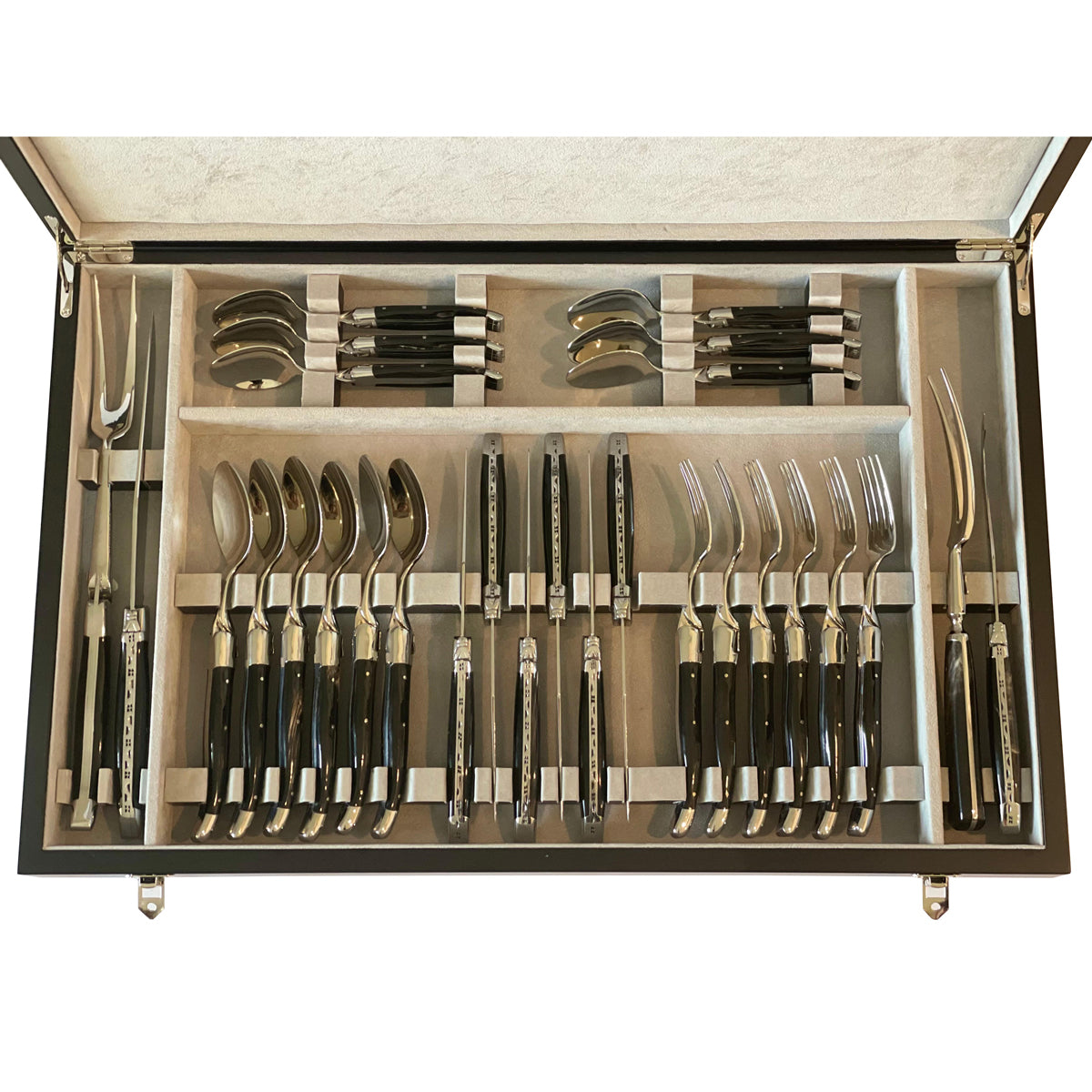 Laguiole en Aubrac Luxury 28-Piece Handcrafted Flatware Set, Buffalo Horn Handles - LaguioleEnAubracShop