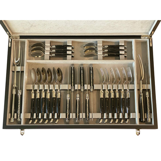 Laguiole en Aubrac Luxury 28-Piece Handcrafted Flatware Set, Buffalo Horn Handles - LaguioleEnAubracShop