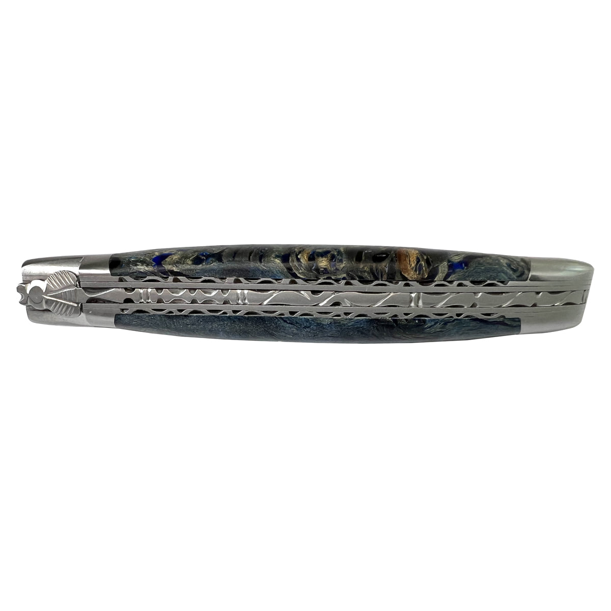 Laguiole en Aubrac Handcrafted Luxury Double Plated Multipurpose Knife With Stabilized Blue Poplar Burl Handle,  4.75-Inches - LaguioleEnAubracShop