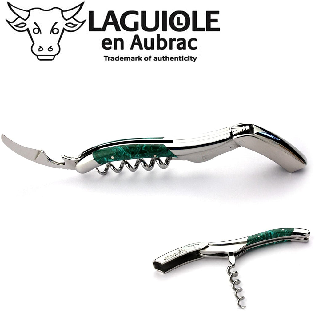 Laguiole en Aubrac Sommelier Waiter's Corkscrew with Genuine Malachite Handle - LaguioleEnAubracShop