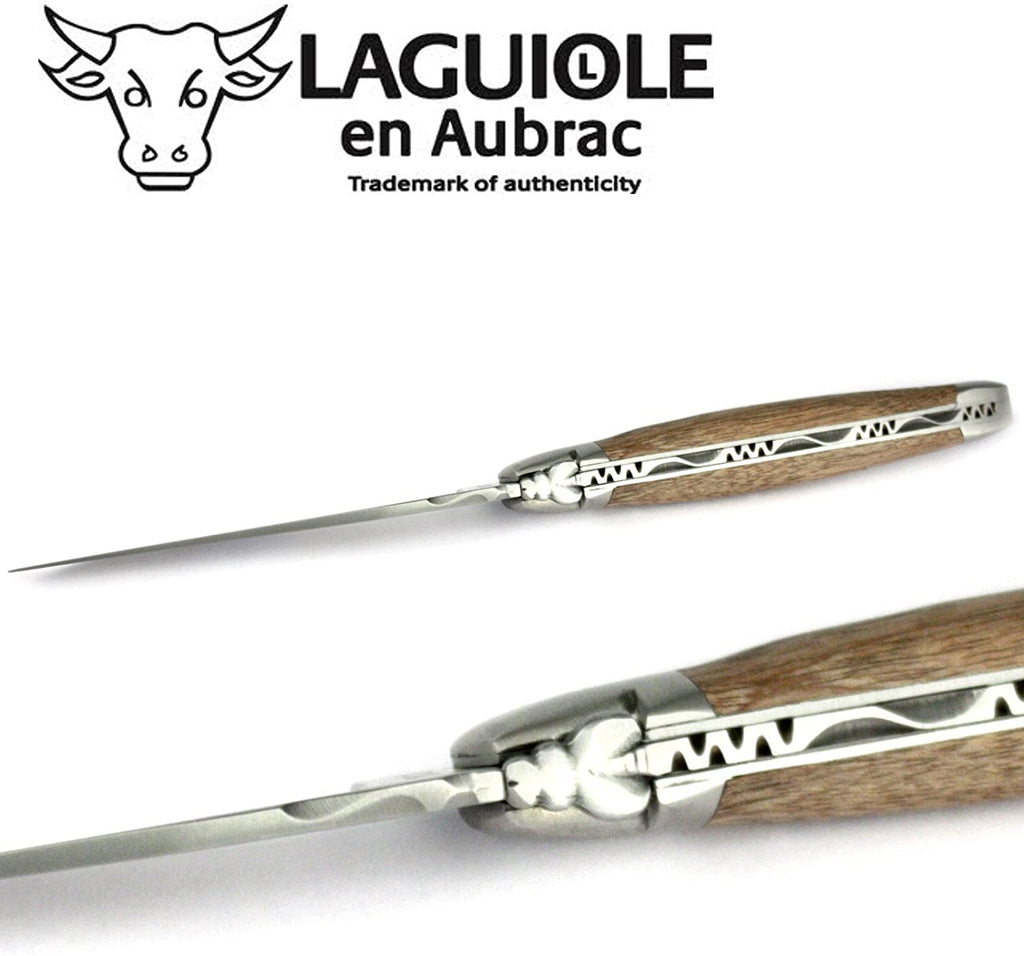 Laguiole en Aubrac Handcrafted Plated Multipurpose Knife, Walnut Handle, 4.75 inches - LaguioleEnAubracShop