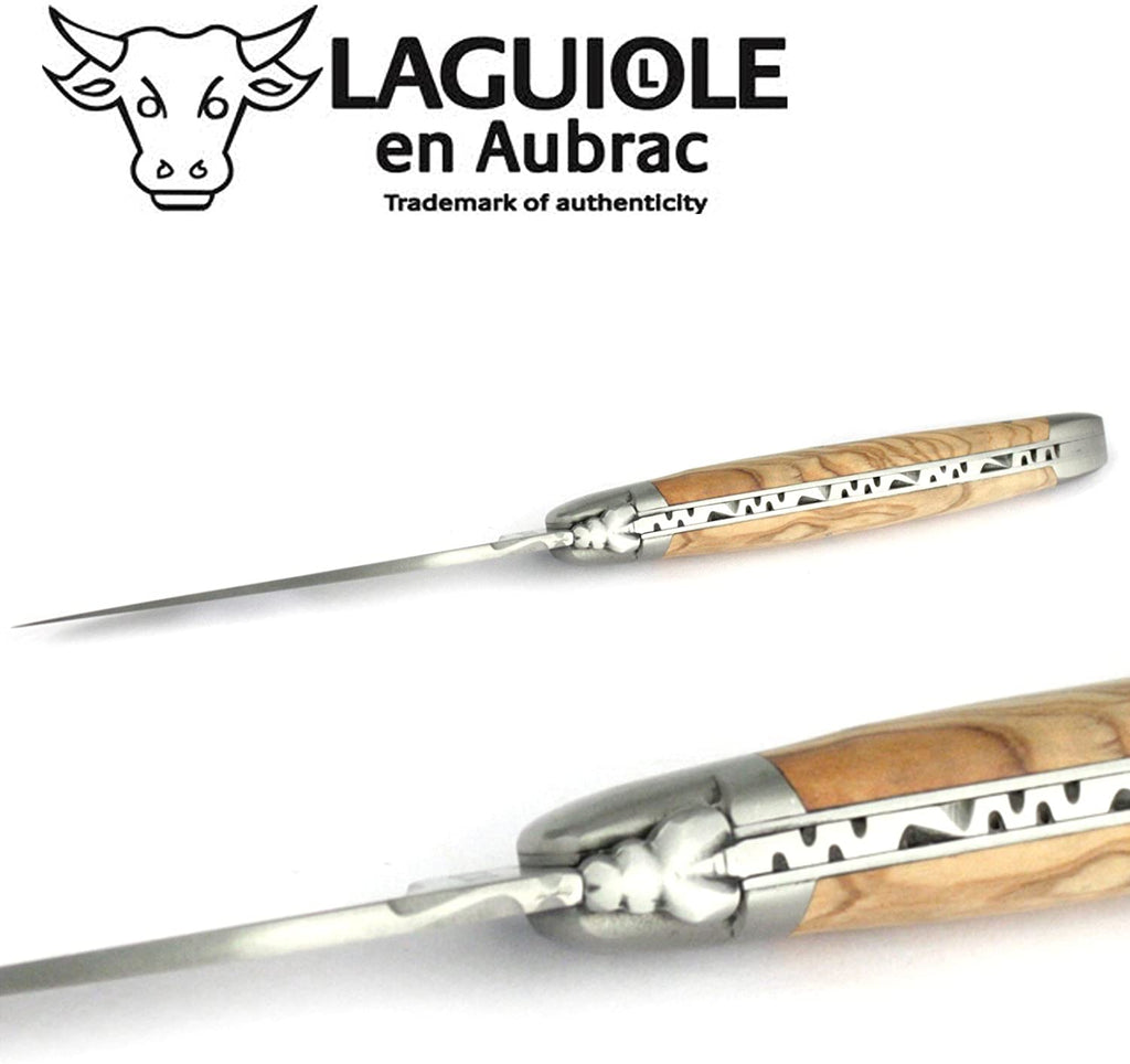 Laguiole en Aubrac Handcrafted Plated Multipurpose Knife, Olivewood Handle, 4.75 inches - LaguioleEnAubracShop