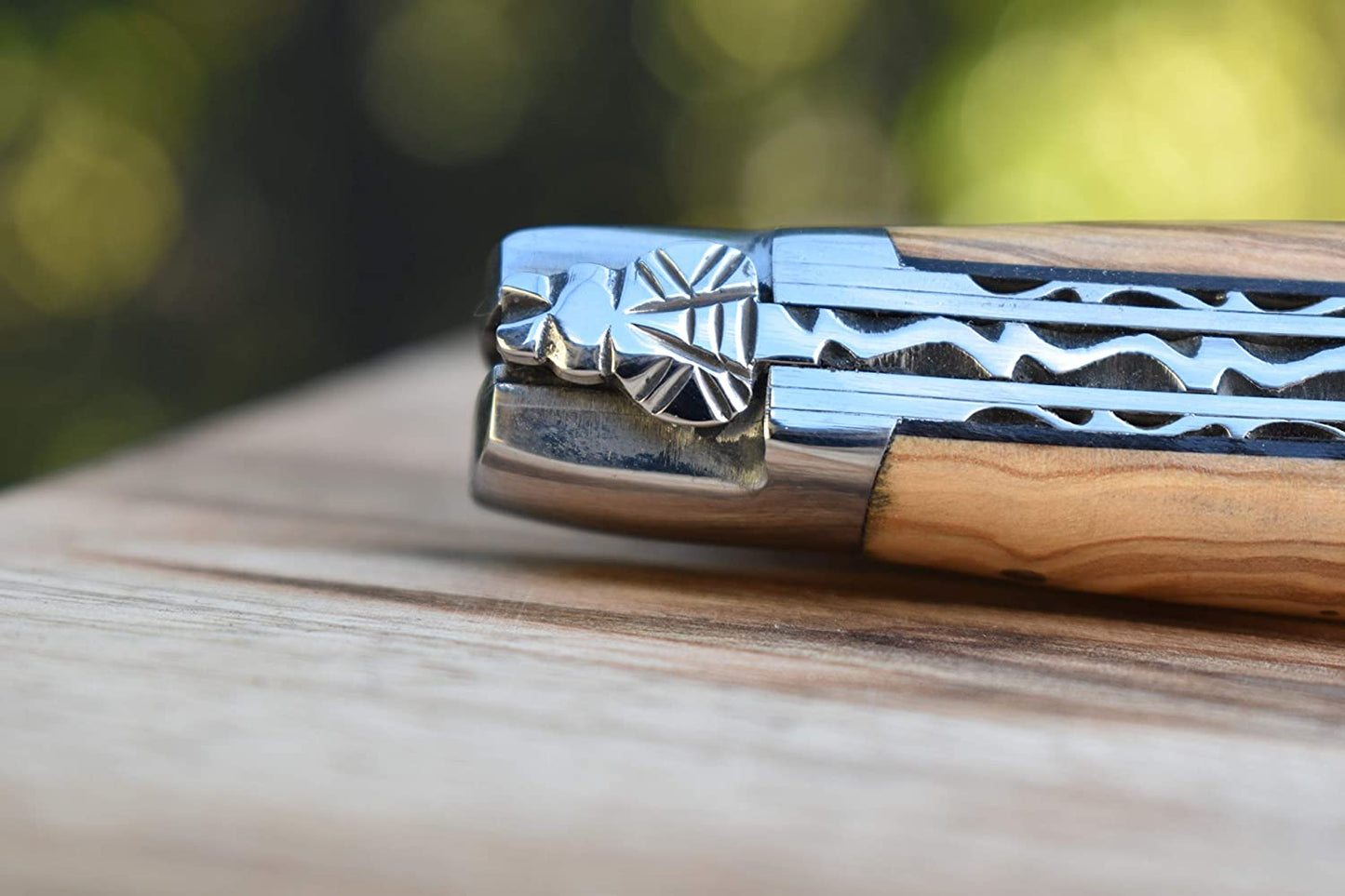 Laguiole en Aubrac Handcrafted Limited Edition Double Plated Multipurpose Knife with Burl Olivewood Handle, 4.75 inches - LaguioleEnAubracShop