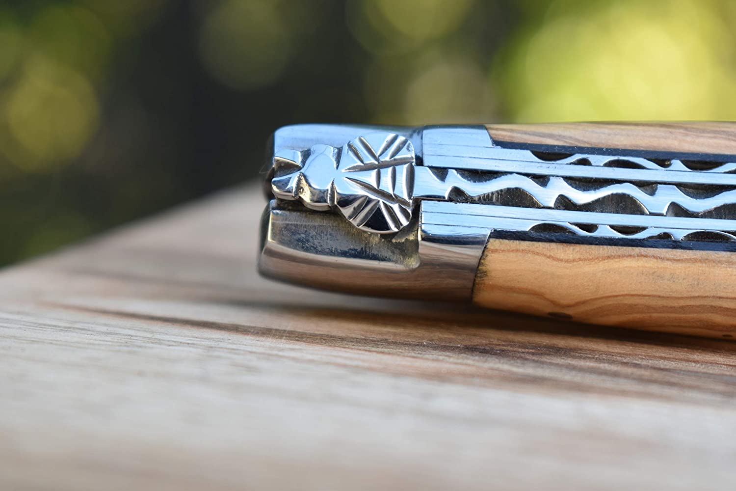 Laguiole en Aubrac Handcrafted Limited Edition Double Plated Multipurpose Knife with Burl Olivewood Handle, 4.75 inches - LaguioleEnAubracShop