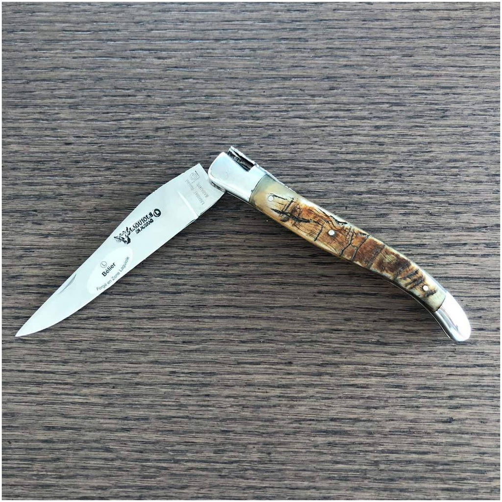 Laguiole en Aubrac Handcrafted Plated Multipurpose Knife, Ram Crust Horn Handle, 4.75 inches - LaguioleEnAubracShop