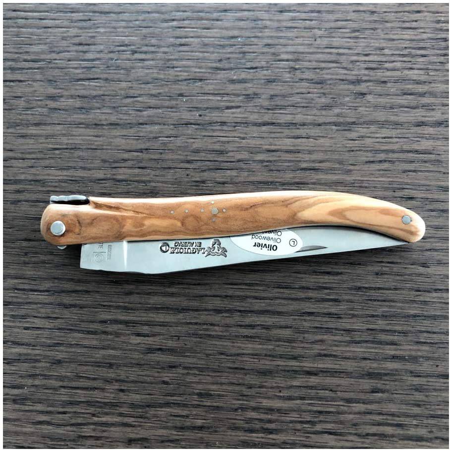 Laguiole en Aubrac Handcrafted Plated Multipurpose Knife, Full Olivewood Handle, 4.75 inches - LaguioleEnAubracShop