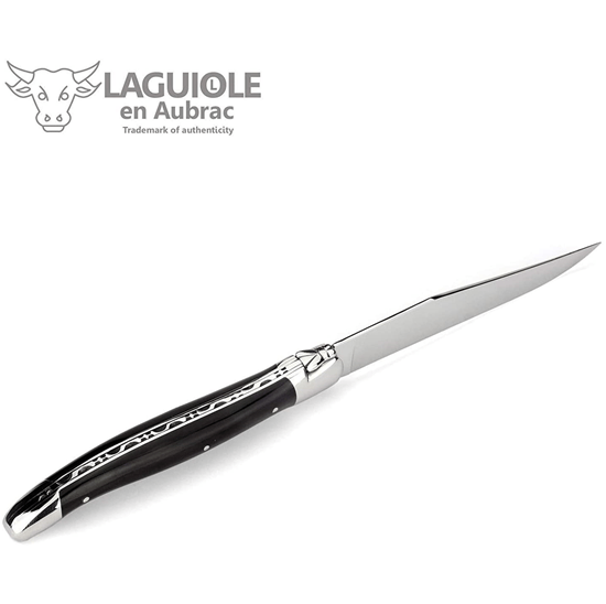 Laguiole en Aubrac Set of 4 Handcrafted French Steak Knives and 4 Forks with Buffalo Horn Handles - LaguioleEnAubracShop
