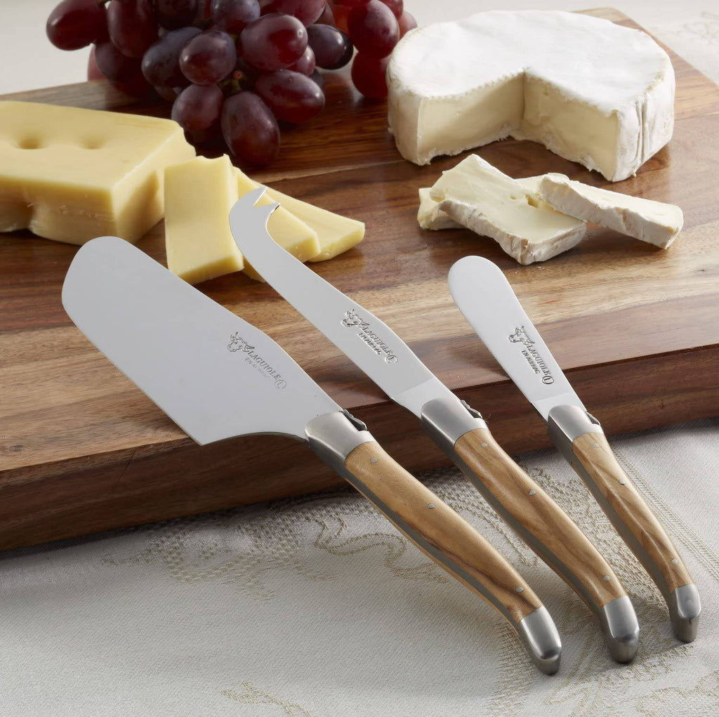 Laguiole en Aubrac Handcrafted 3-Piece Cheese Knife Set with Olivewood Handles - LaguioleEnAubracShop