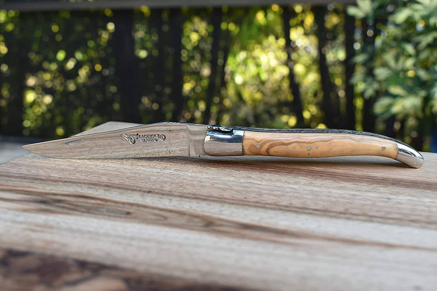 Laguiole en Aubrac Handcrafted Limited Edition Double Plated Multipurpose Knife with Burl Olivewood Handle, 4.75 inches - LaguioleEnAubracShop