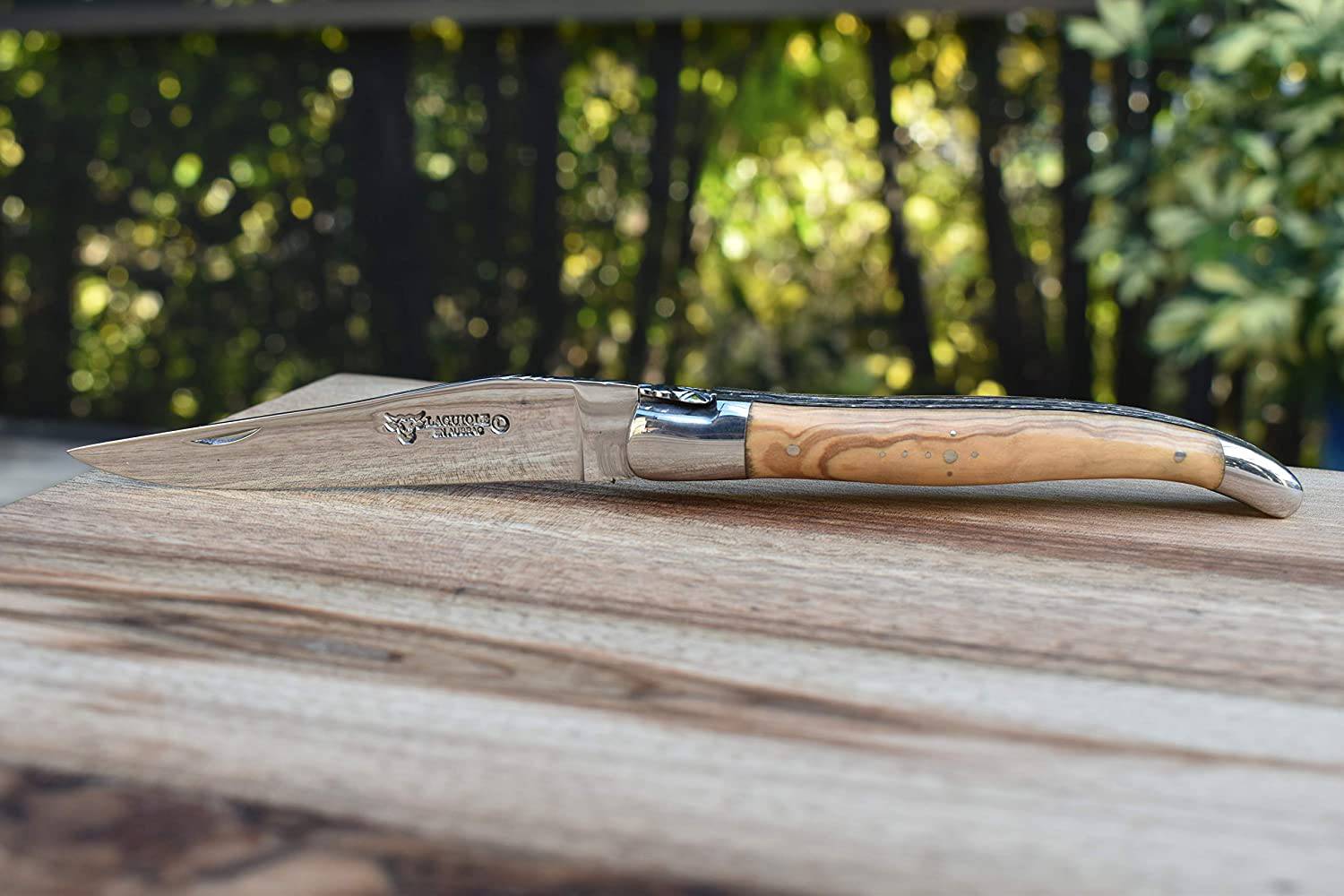 Laguiole en Aubrac Handcrafted Limited Edition Double Plated Multipurpose Knife with Burl Olivewood Handle, 4.75 inches - LaguioleEnAubracShop