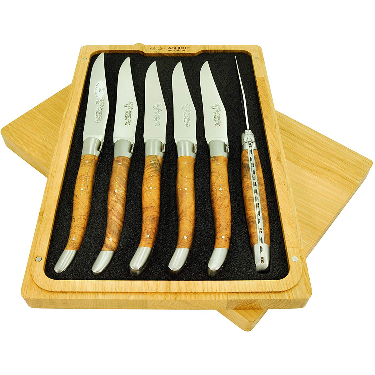 Jaswehome 6-Piece Serrated Steak Knives Set Dinner Knife Cutlery Solid Wood  Handle Full Tang Steel Laguiole Table Knife Sharp