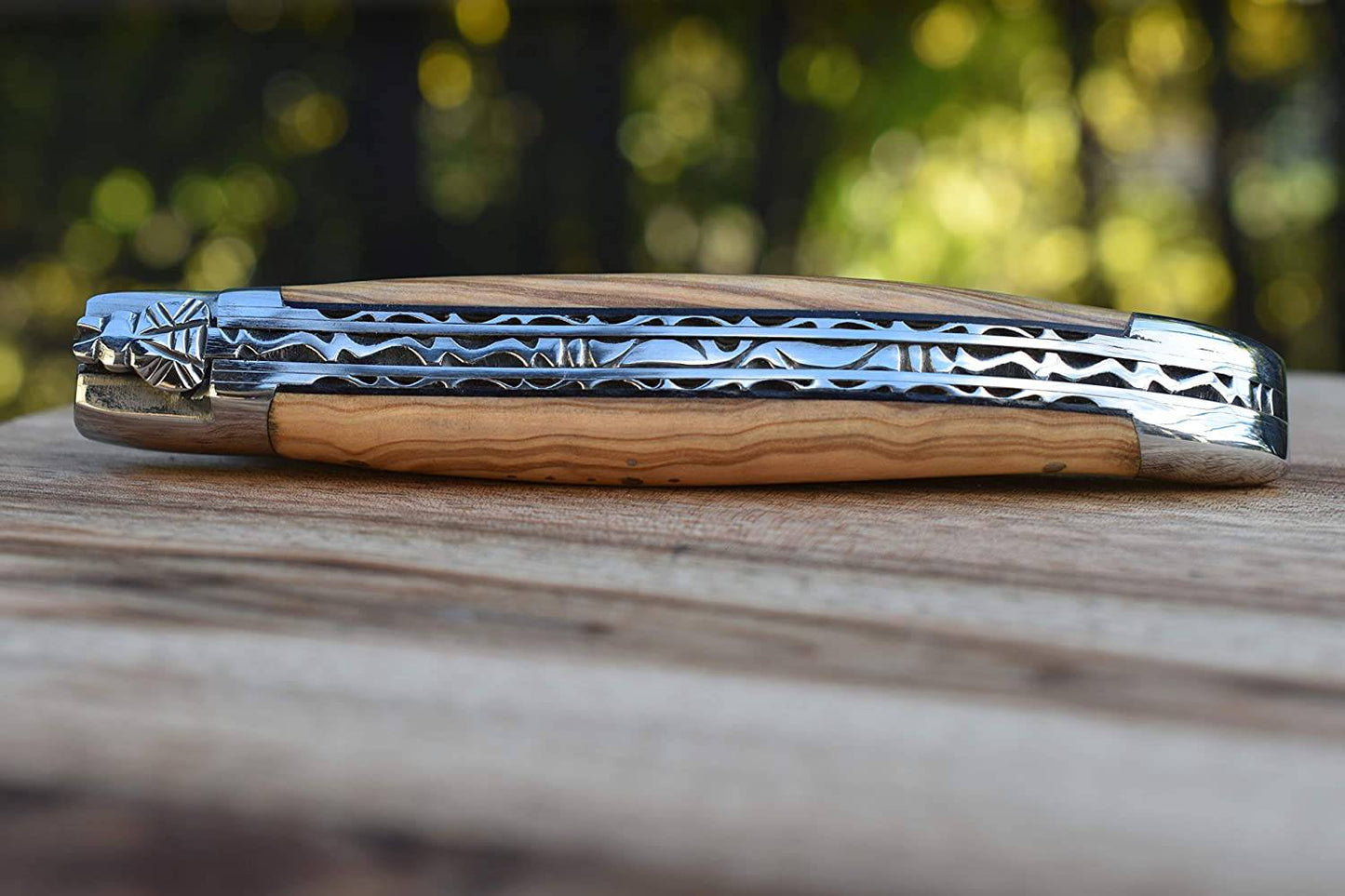 Laguiole en Aubrac Handcrafted Limited Edition Double Plated Multipurpose Knife with Burl Olivewood Handle, 4.75 inches - LaguioleEnAubracShop