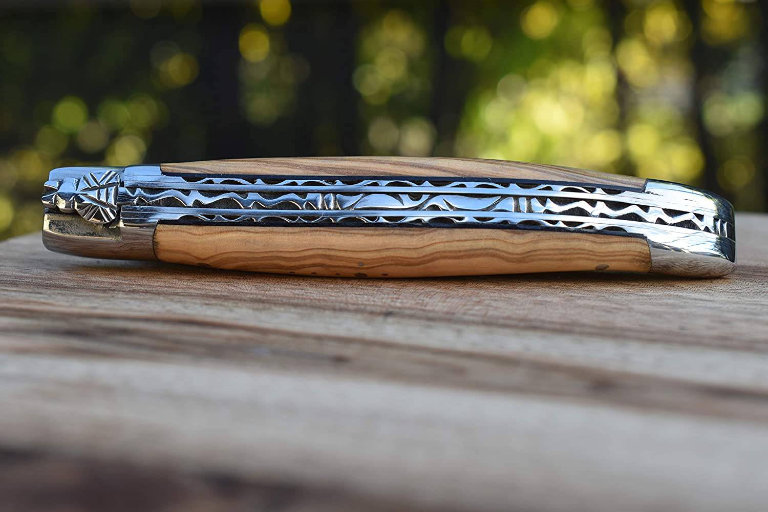 Laguiole en Aubrac Handcrafted Limited Edition Double Plated Multipurpose Knife with Burl Olivewood Handle, 4.75 inches - LaguioleEnAubracShop