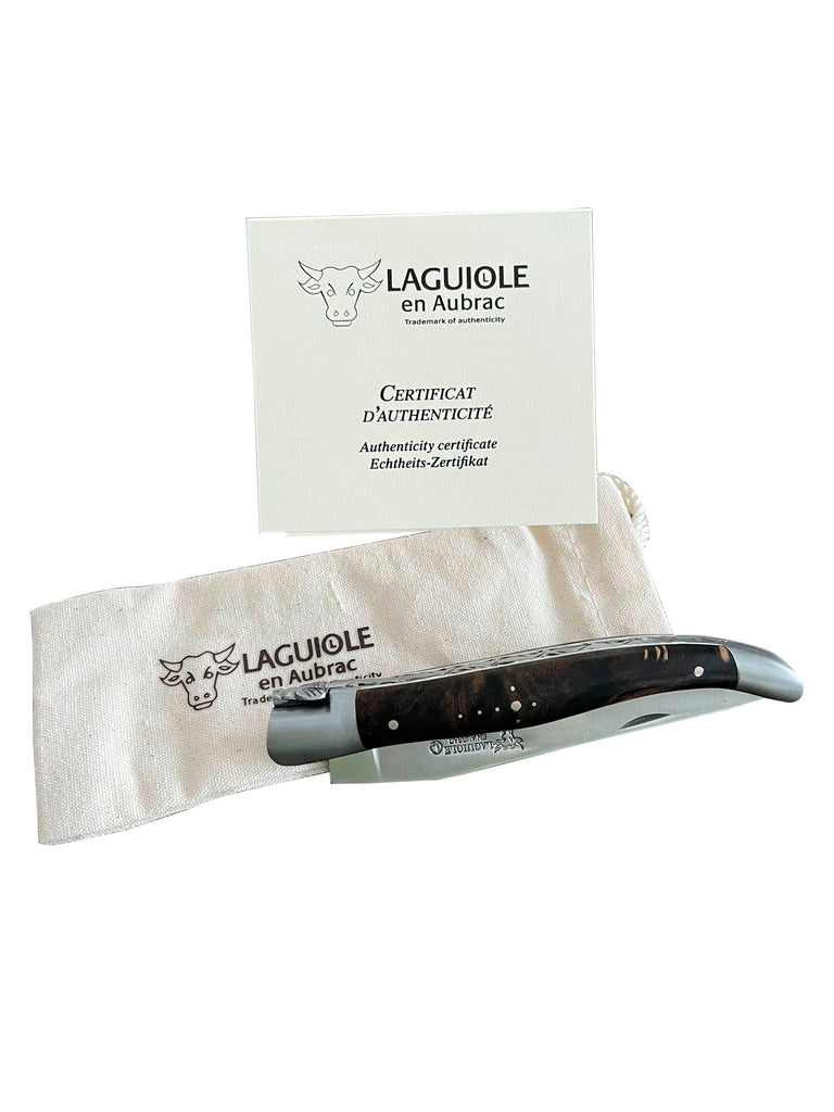 Laguiole en Aubrac Handcrafted Plated Multipurpose Knife, Blackened Poplar Wood Handle, 4.75-Inches - LaguioleEnAubracShop