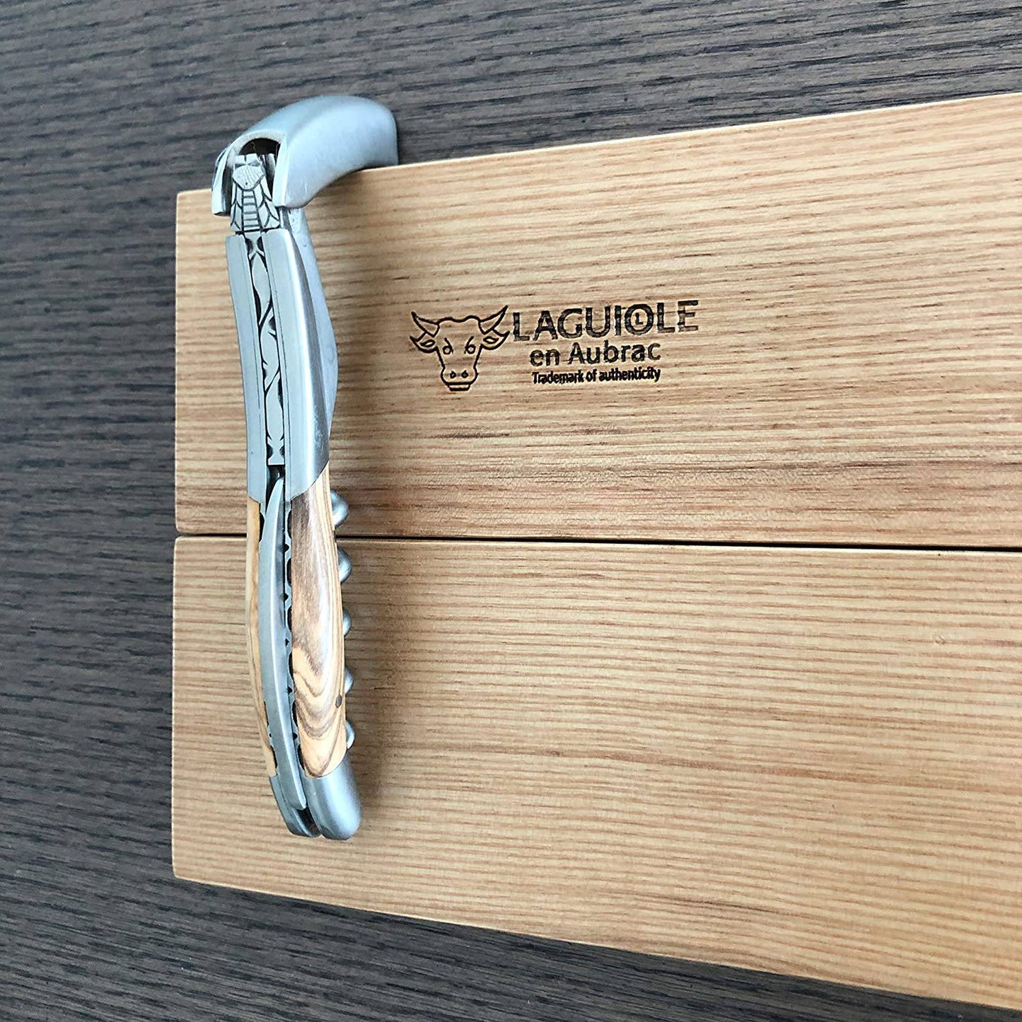 Laguiole en Aubrac Sommelier DeLuxe No 7 Waiter's Corkscrew with Olivewood Handle - LaguioleEnAubracShop