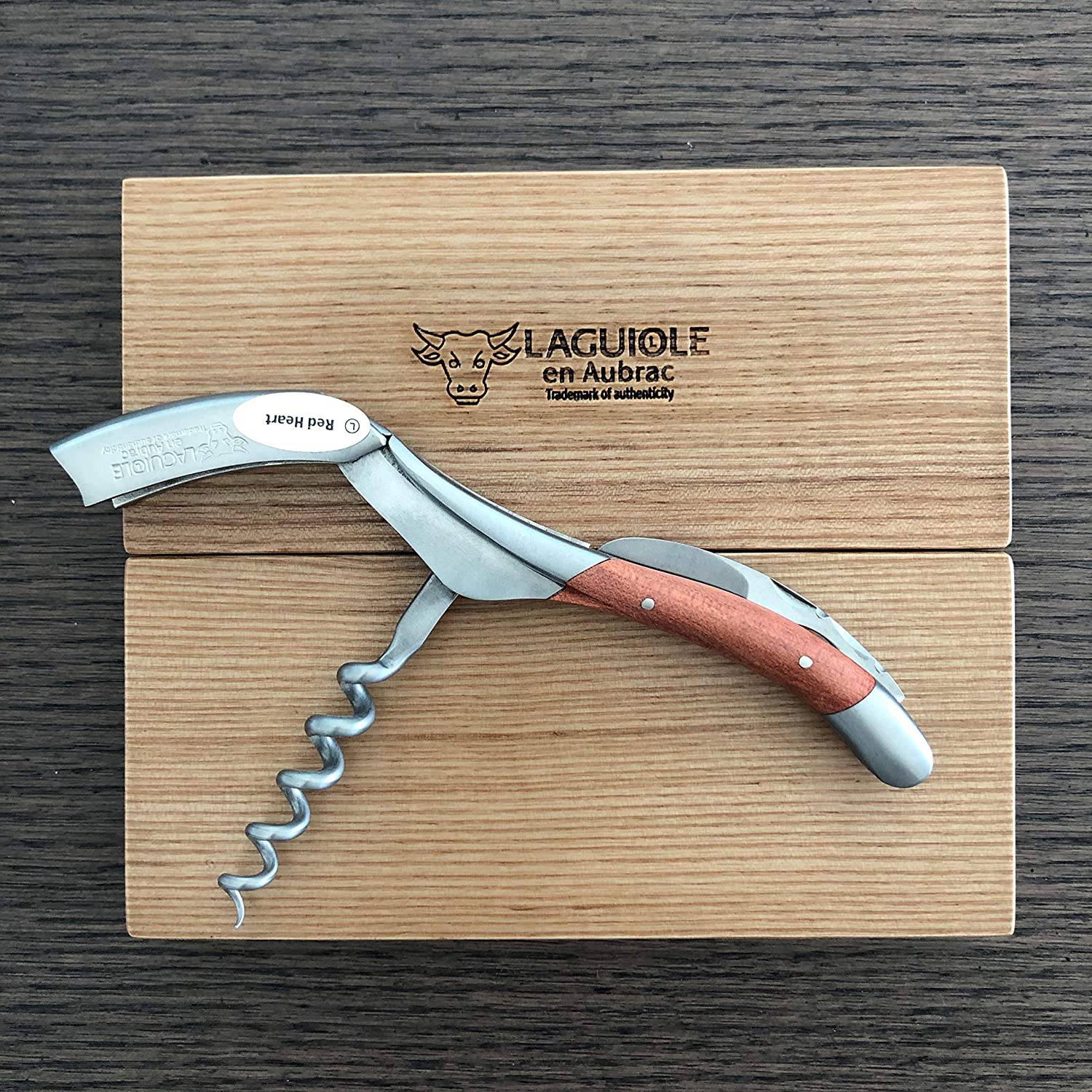 Handcrafted Sommelier Waiter's Corkscrew with Matte Red Heart Wood Handle by Laguiole en Aubrac