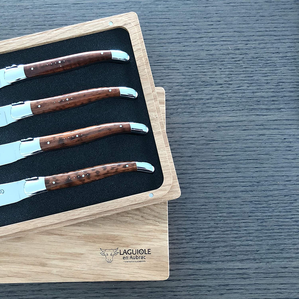 Laguiole en Aubrac Handcrafted Plated 4-Piece Steak Knife Set With Amourette Snakewood Handle - LaguioleEnAubracShop