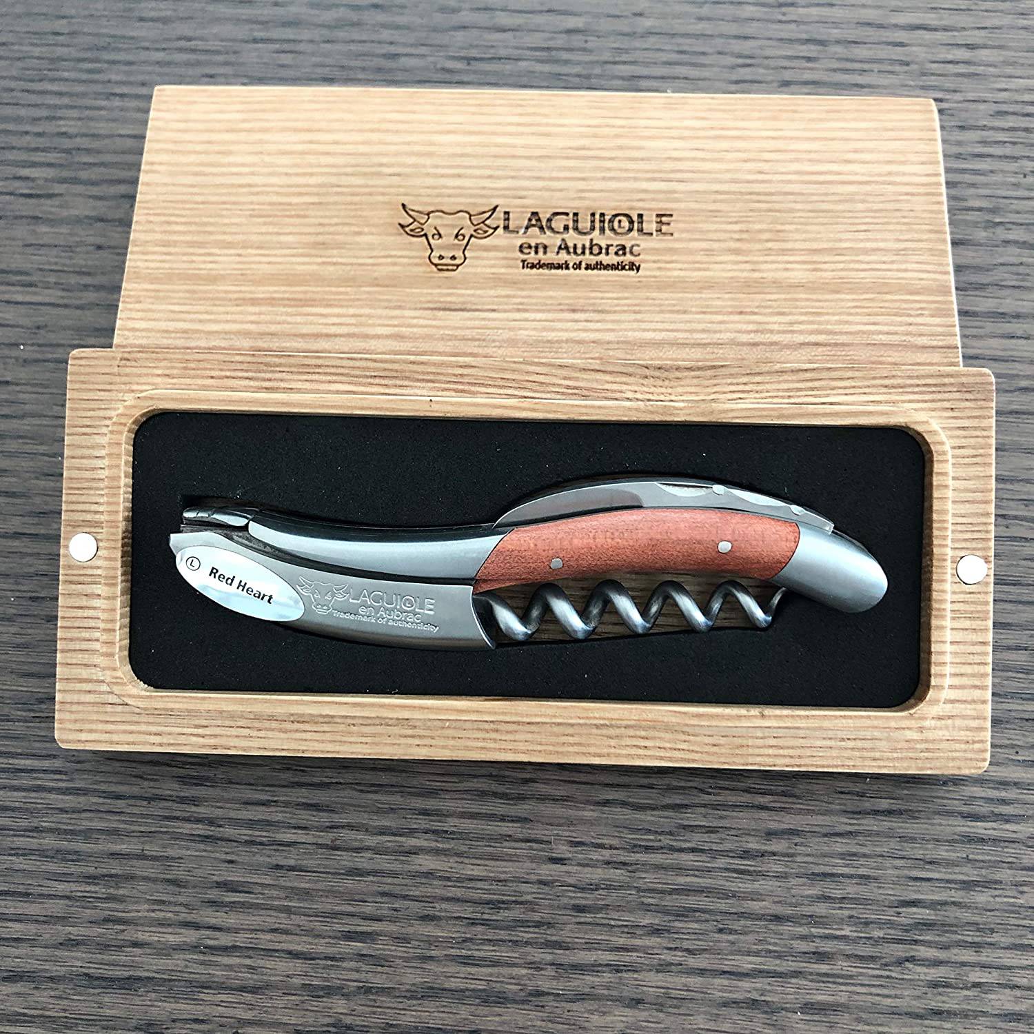 Handcrafted Sommelier Waiter's Corkscrew with Matte Red Heart Wood Handle by Laguiole en Aubrac