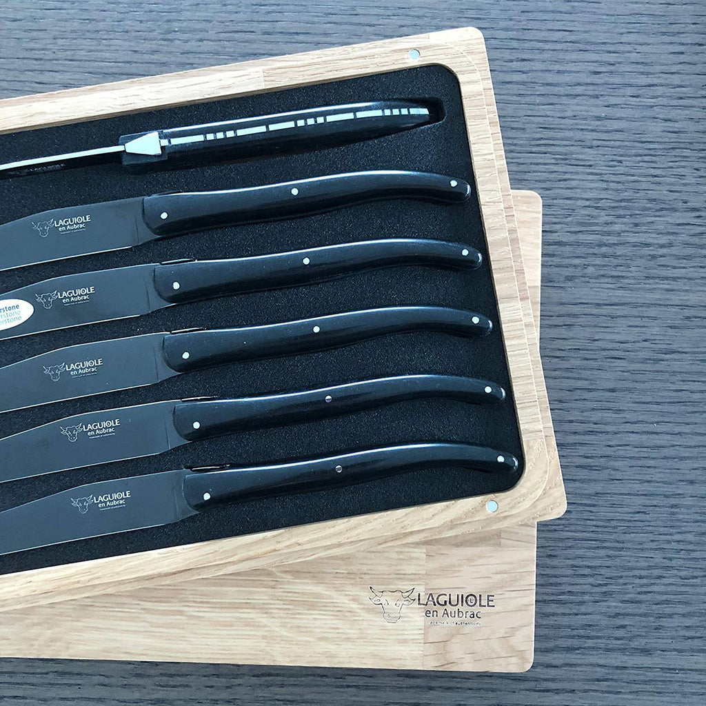Laguiole en Aubrac Handcrafted Plated 6-Piece Steak Knife Set with Titanium Blades & Paper Stone Handles - LaguioleEnAubracShop
